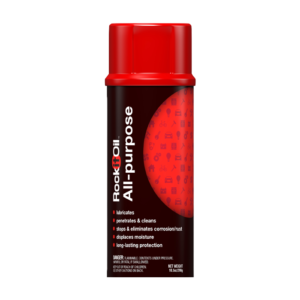 A red spray can with black background