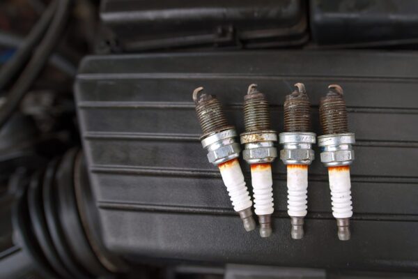 A group of spark plugs sitting on top of the trunk.