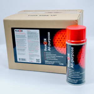A box of red dot air cleaner spray paint.