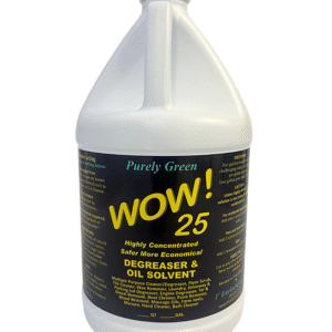 A white plastic bottle labeled WOW! 25 Degreaser & Oil Solvent.